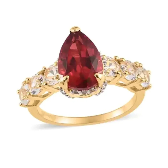 Padparadscha Sapphire and White Topaz Ring - Picture 8 of 11